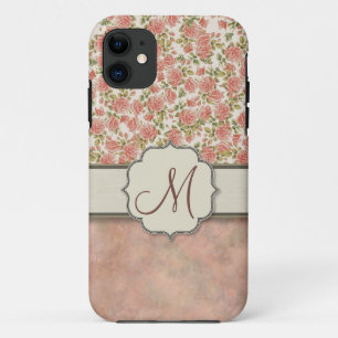 Capa Para iPhone Da Case-Mate Rosas cor-de-rosa e mármore com monograma