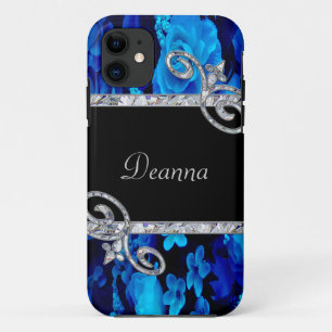 Capa Para iPhone Da Case-Mate Rosas & monograma azuis dos redemoinhos do
