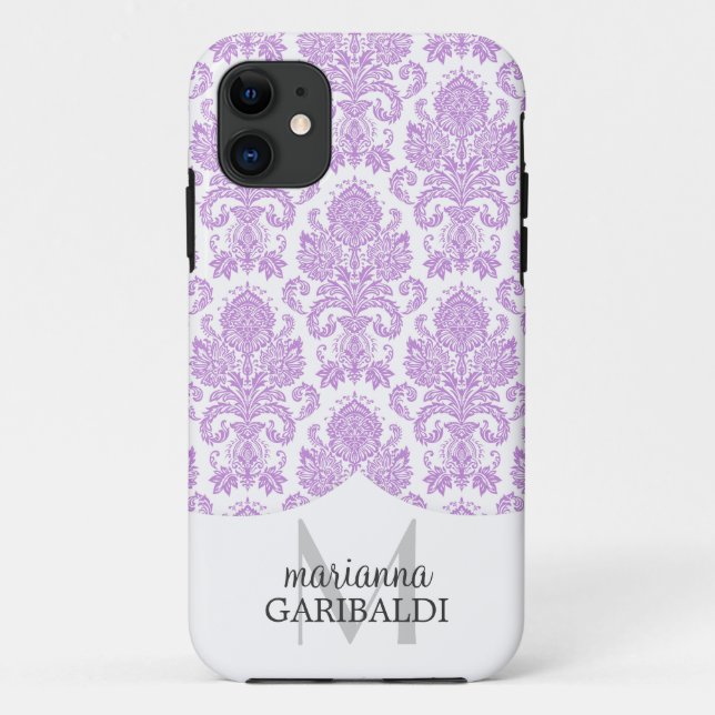 Capa Para iPhone Da Case-Mate Roxo moderno do damasco personalizado (Verso)