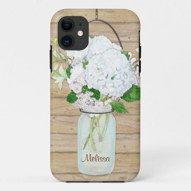 Capa Para iPhone Da Case-Mate Rustic Country Mason Jar Flowers White Hydrangeas (Verso)