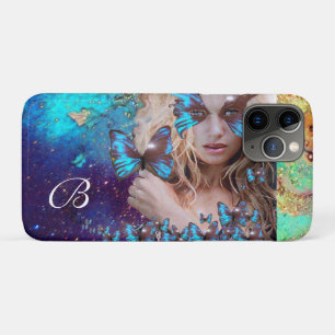CAPA PARA iPhone DA Case-Mate SENHORA AZUL DA BORBOLETA, MONOGRAMA DOS SPARKLES