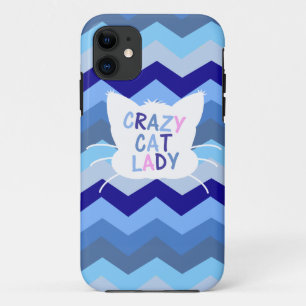Capa Para iPhone Da Case-Mate Senhora louca do gato - ondas azuis de Chevron
