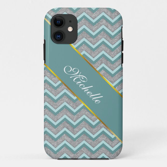 Capa Para iPhone Da Case-Mate Silver Foil e Teal ZigZag (Verso)