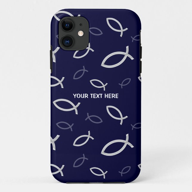 Capa Para iPhone Da Case-Mate Símbolos cristãos dos peixes no fundo azul (Verso)