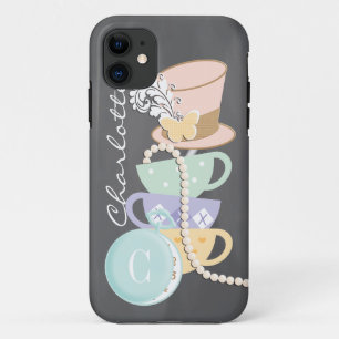 Capa Para iPhone Da Case-Mate Teacups e chapéu loucos do Hatter do monograma