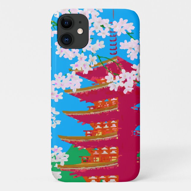 Capa Para iPhone Da Case-Mate Templo japonês com flor de cerejeira (Verso)