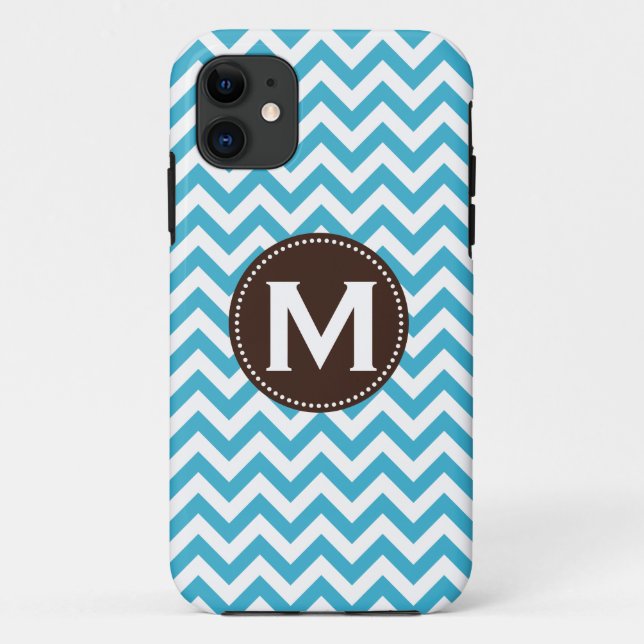 Capa Para iPhone Da Case-Mate Teste padrão branco azul de Chevron do monograma (Verso)