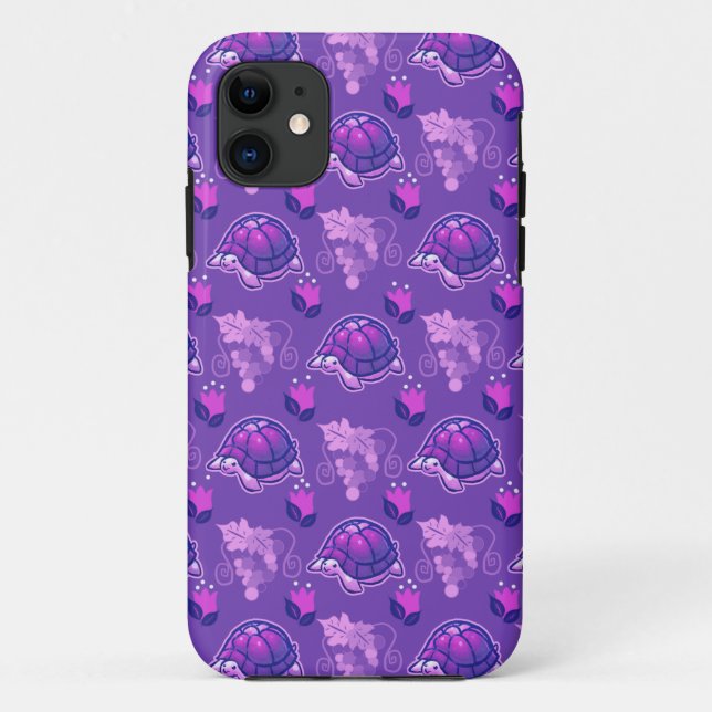 Capa Para iPhone Da Case-Mate Teste padrão da tartaruga das flores e das uvas (Verso)