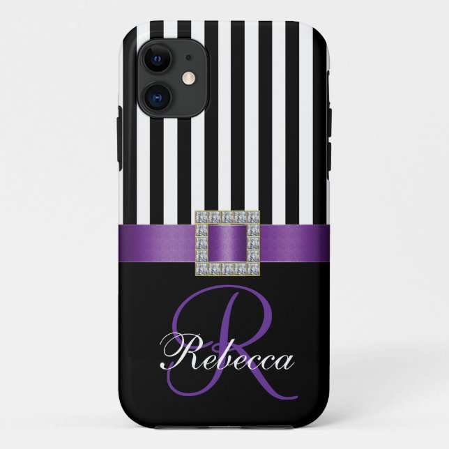 Capa Para iPhone Da Case-Mate Teste padrão preto roxo inicial personalizado das (Verso)