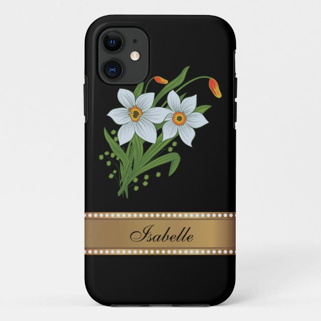 Capa Para iPhone Da Case-Mate Tulipas e Narcisos Nome Personalizado Dourado (Verso)