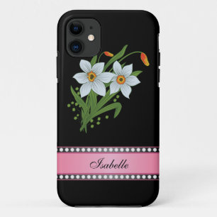 Capa Para iPhone Da Case-Mate Tulipas e Narcisos Nome Personalizado Rosa