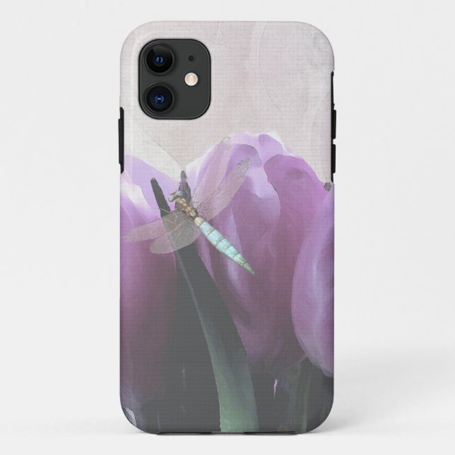 Capa Para iPhone Da Case-Mate Tulipas Roxas Aqua Dragonfly (Verso)