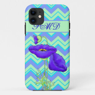 Capa Para iPhone Da Case-Mate Turquesa do monograma da papoila & Chevron verde