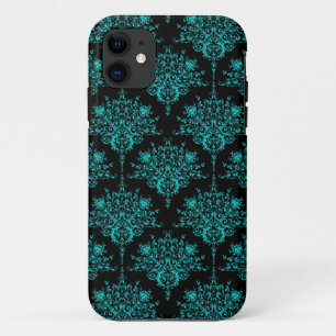 Capa Para iPhone Da Case-Mate Turquesa e Preto Padrão Elegante de Damasco