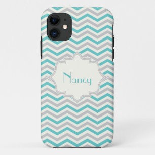 Capa Para iPhone Da Case-Mate Turquesa moderna, cinza, costume da viga do marfim