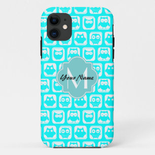 Capa Para iPhone Da Case-Mate Turquoise Owl Pattern Aqua Nome Personalizado