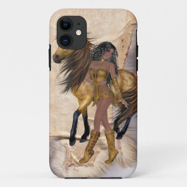 Capa Para iPhone Da Case-Mate Ureinwohner-Prinzessin und Pferd (Verso)
