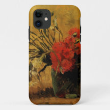 Vase com cravos vermelhos e brancos