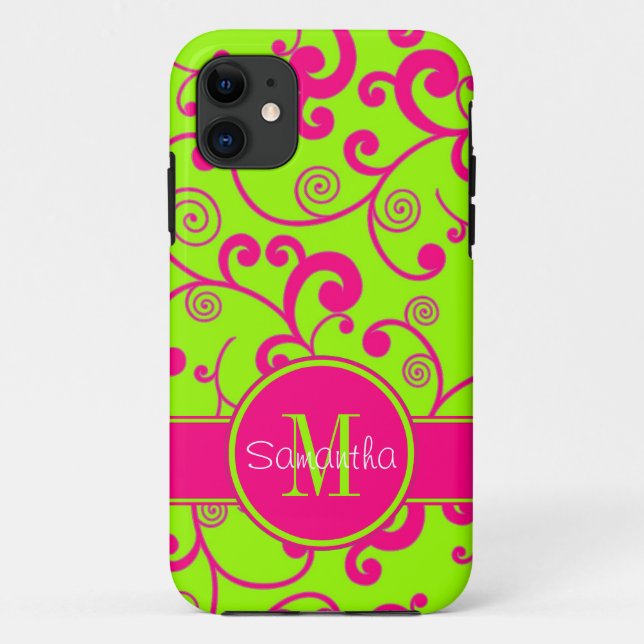 Capa Para iPhone Da Case-Mate verde limão com Monograma Personalizado de Design  (Verso)