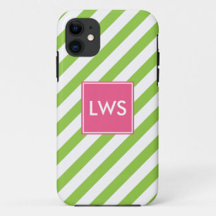 Capa Para iPhone Da Case-Mate Verde limão Diagonal Stripes Monograma