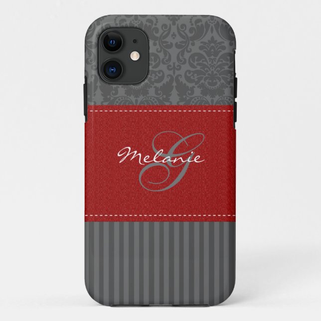 Capa Para iPhone Da Case-Mate Vermelho do monograma, caixa cinzenta do iPhone 5 (Verso)
