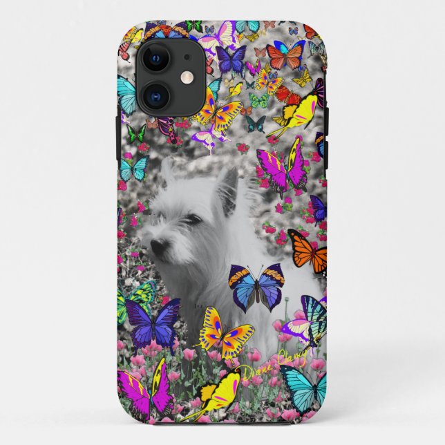 Capa Para iPhone Da Case-Mate Violeta nas borboletas - cão branco de Westie (Verso)