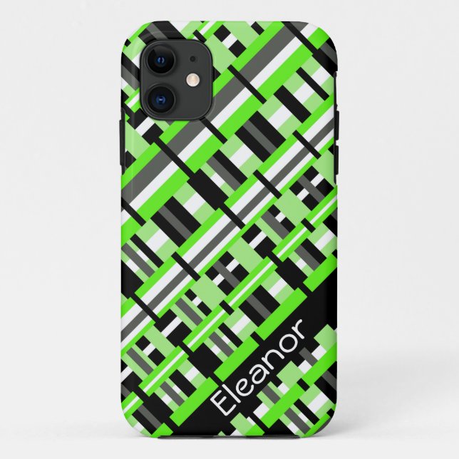 Capa Para iPhone Da Case-Mate Xadrez no Verde limão, preto e Cinza personalizado (Verso)
