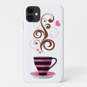 Capa Para iPhone Da Case-Mate Xícara de café, Sujeiras, Corações - Preto Cor