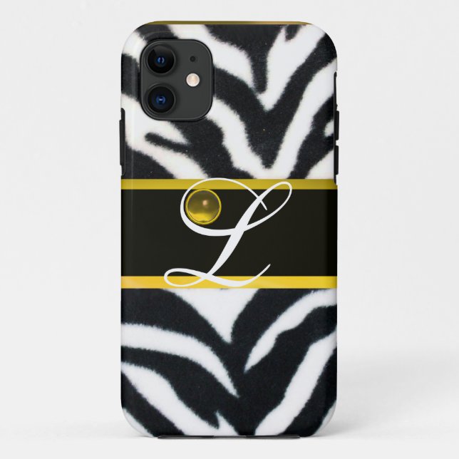 CAPA PARA iPhone DA Case-Mate ZEBRA BRANCA AMARELO-AMARELO MONOGRAMA GEM AMARELO (Verso)