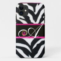 ZEBRA BRANCA NEGRA FUR FUCHSIA PINK GEM MONOGRAMA,