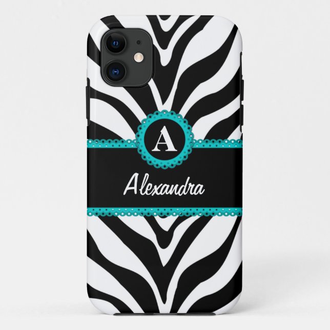 Capa Para iPhone Da Case-Mate Zebra Print Aqua Lace Monograma (Verso)