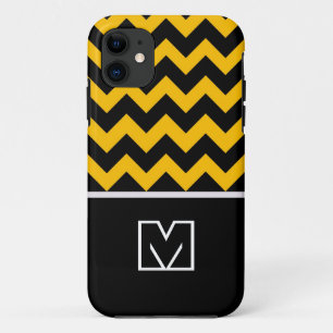 Capa Para iPhone Da Case-Mate Ziguezague preto e amarelo de Chevron. Monograma