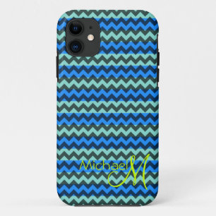 Capa Para iPhone Da Case-Mate Zigzag Azul Verde de Monograma Personalizado