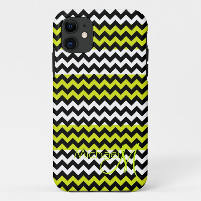 Capa Para iPhone Da Case-Mate Zigzag Branco Verde Monograma Personalizado (Verso)