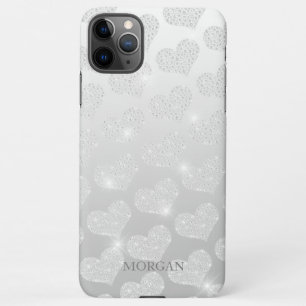 Capa Para iPhone Diamond Small Heart Pattern, DIY Name, Silver Case