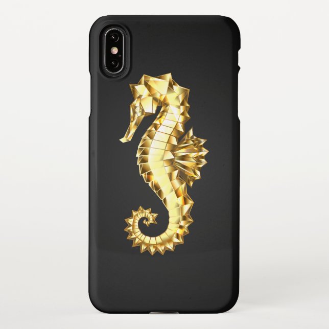 Capa Para iPhone Dourado Cavalo de Mar Poligonal (Verso)