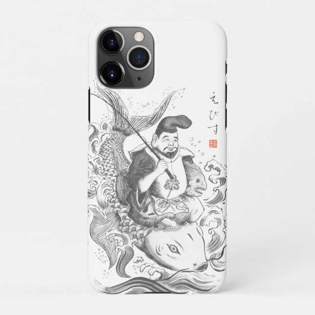 Capa Para iPhone Ebisu - Deus da Pesca e Comércio (pintura a tinta) (Verso)