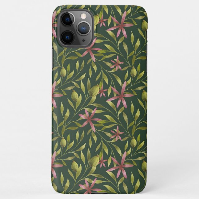 Capa Para iPhone Elegant Pink Flower Pattern on Dark Background (Verso)