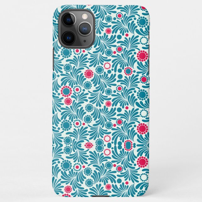 Capa Para iPhone Elegant Teal and Magenta Foliage Pattern (Verso)