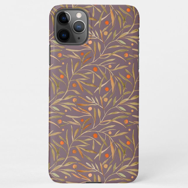 Capa Para iPhone Elegant Watercolor Leaf Pattern  Purple Background (Verso)