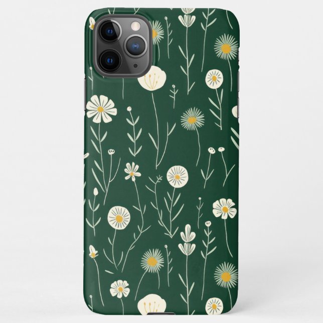 Capa Para iPhone Elegant Wildflower Pattern on Dark Green  (Verso)