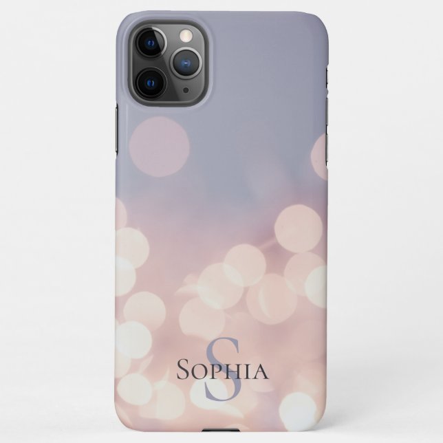 Capa Para iPhone Elegante Bokeh Glitter Purple Pink Monograma Nome (Verso)