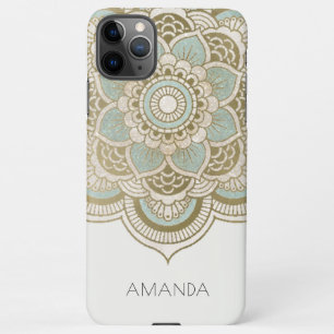 Capa Para iPhone Elegante Ornamentado Dourado Turquesa Teal Mandala