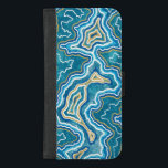 Capa Carteira Para iPhone 8/7 Plus Agato Gráfico Dourado Azul<br><div class="desc">Pintura a aquarela azul,  verde-marinho e dourada gemstone agate abstrato.</div>