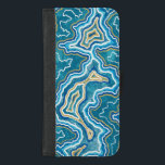 Capa Carteira Para iPhone 8/7 Plus Agato Gráfico Dourado Azul<br><div class="desc">Pintura a aquarela azul,  verde-marinho e dourada gemstone agate abstrato.</div>