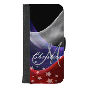 Capa Carteira Para iPhone 8/7 Plus Azul vermelho patriótico branco com estrelas e mon