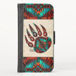 Caixa de Wallet do iPhone Bear Tribal Paw<br><div class="desc">Este é um único "Um dos tipos", caso de wallet de telefone celular de pata sudoeste do urso sudoeste! Ele apresenta uma pata de urso tribal sudoeste em um fundo de arenito... cercado por Turquesa, Laranja e Fronteiras Negras! Este é um Design de Arte Gráfica Original criado pelo Artista Kerry...</div>