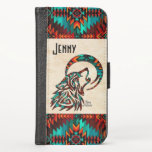 Caso da Wallet do Wolf Tribal<br><div class="desc">Personalize este único caso de wallet de telefone celular do sudoeste do "Um dos tipos"! Ela apresenta um lobo tribal sudoeste que se veste na Lua num fundo de arenito...  cercado por Turquesa,  Laranja e Fronteiras Negras! Este é um Design de Arte Gráfica Original criado pelo Artista Kerry Miler.</div>