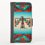 Caso de Wallet do iPhone Thunderbird Tribal<br><div class="desc">Este é um caso único de "Um tipo" de telefone celular de Thunderbird Tribal!  Ele apresenta um Thunderbird Tribal em um fundo de Turquesa e Sunset Laranja...  cercado por Turquesa,  Laranja e Fronteiras Negras!
Este é um Design de Arte Gráfica Original criado pelo Artista Kerry Miler.</div>
