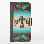Caso de Wallet do iPhone Thunderbird Tribal<br><div class="desc">Este é um caso único de "Um tipo" de telefone celular de Thunderbird Tribal!  Ele apresenta um Thunderbird Tribal em um fundo de Turquesa e Sunset Laranja...  cercado por Turquesa,  Laranja e Fronteiras Negras!
Este é um Design de Arte Gráfica Original criado pelo Artista Kerry Miler.</div>